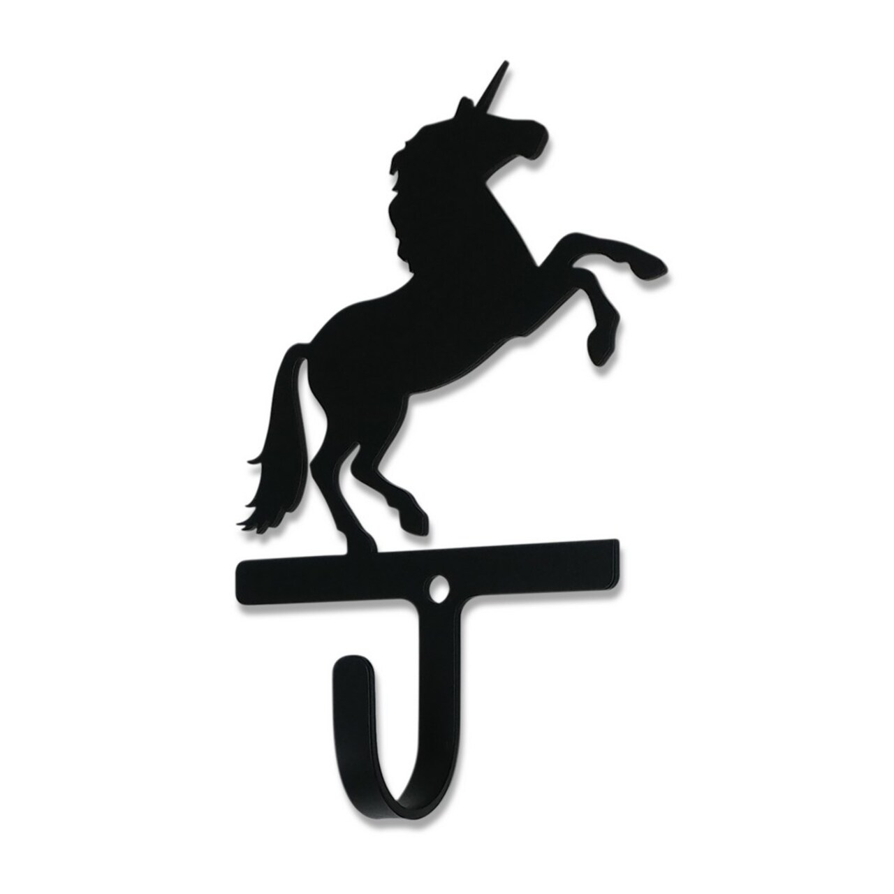 Village Wrought Iron Metal Wall Hook with Unicorn Accent, Small, Black